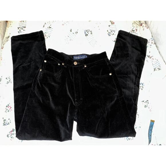 VINTAGE EIGHTIES RALPH LAUREN BLACK COTTON VELVET HIGH WAISTED JEANS 27 - Picture 10 of 10